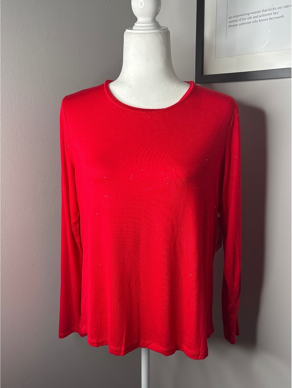 Nine West Red Long Sleeve Rayon Blend Top